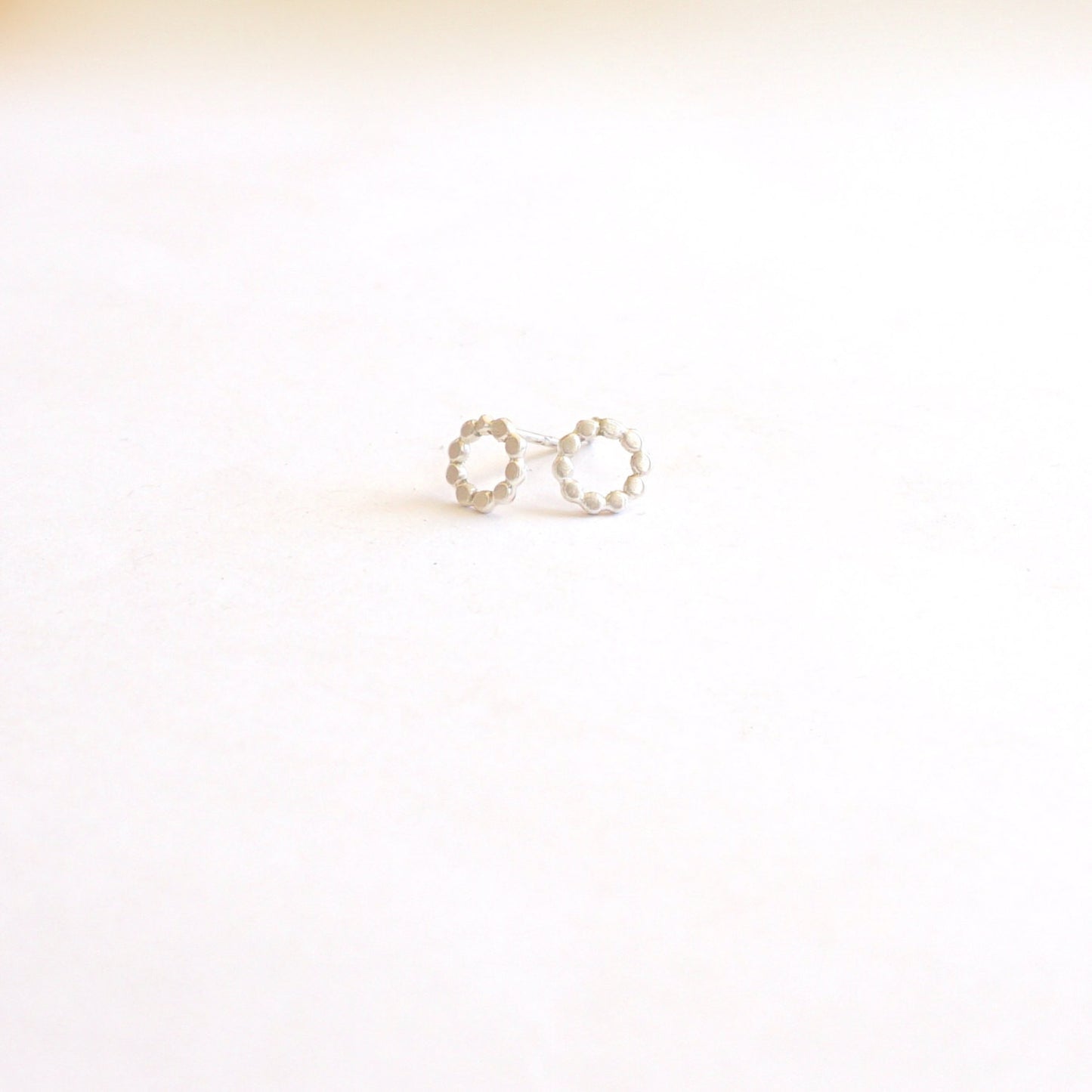 Uncluttered Yet Classy - Hand-Made Sterling Silver Beaded Open Circle Earrings  - 0222 - Virginia Wynne Designs