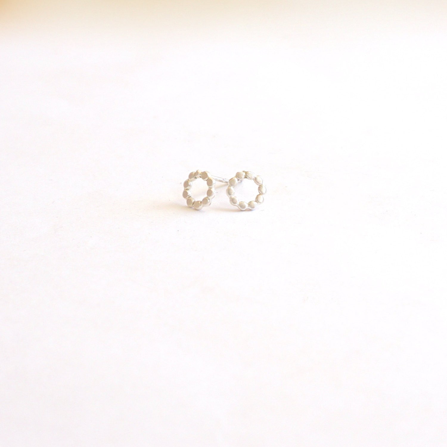 Uncluttered Yet Classy - Hand-Made Sterling Silver Beaded Open Circle Earrings  - 0222 - Virginia Wynne Designs