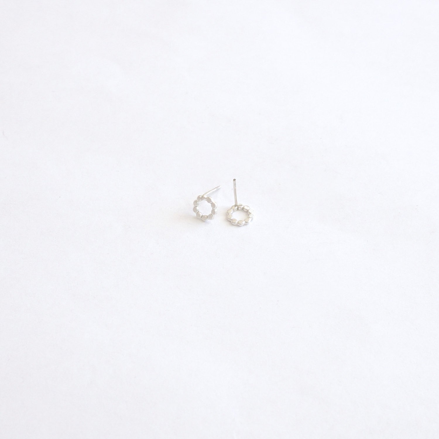 Uncluttered Yet Classy - Hand-Made Sterling Silver Beaded Open Circle Earrings  - 0222 - Virginia Wynne Designs