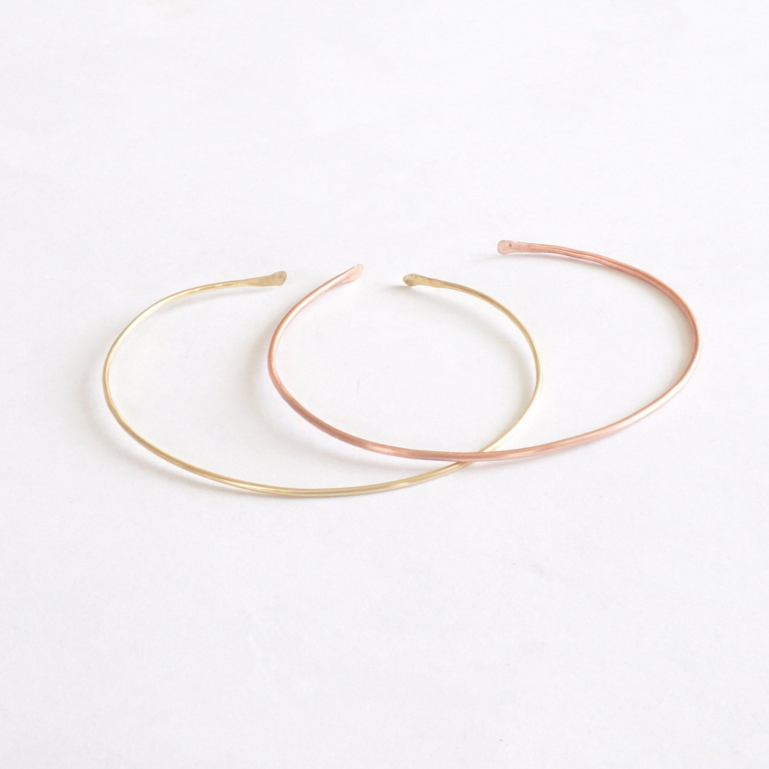 Distinctively Designed Hand-Made Thin Hammered Open Stacking Cuff Bracelet With Tapered Ends - 0178 - Virginia Wynne Designs