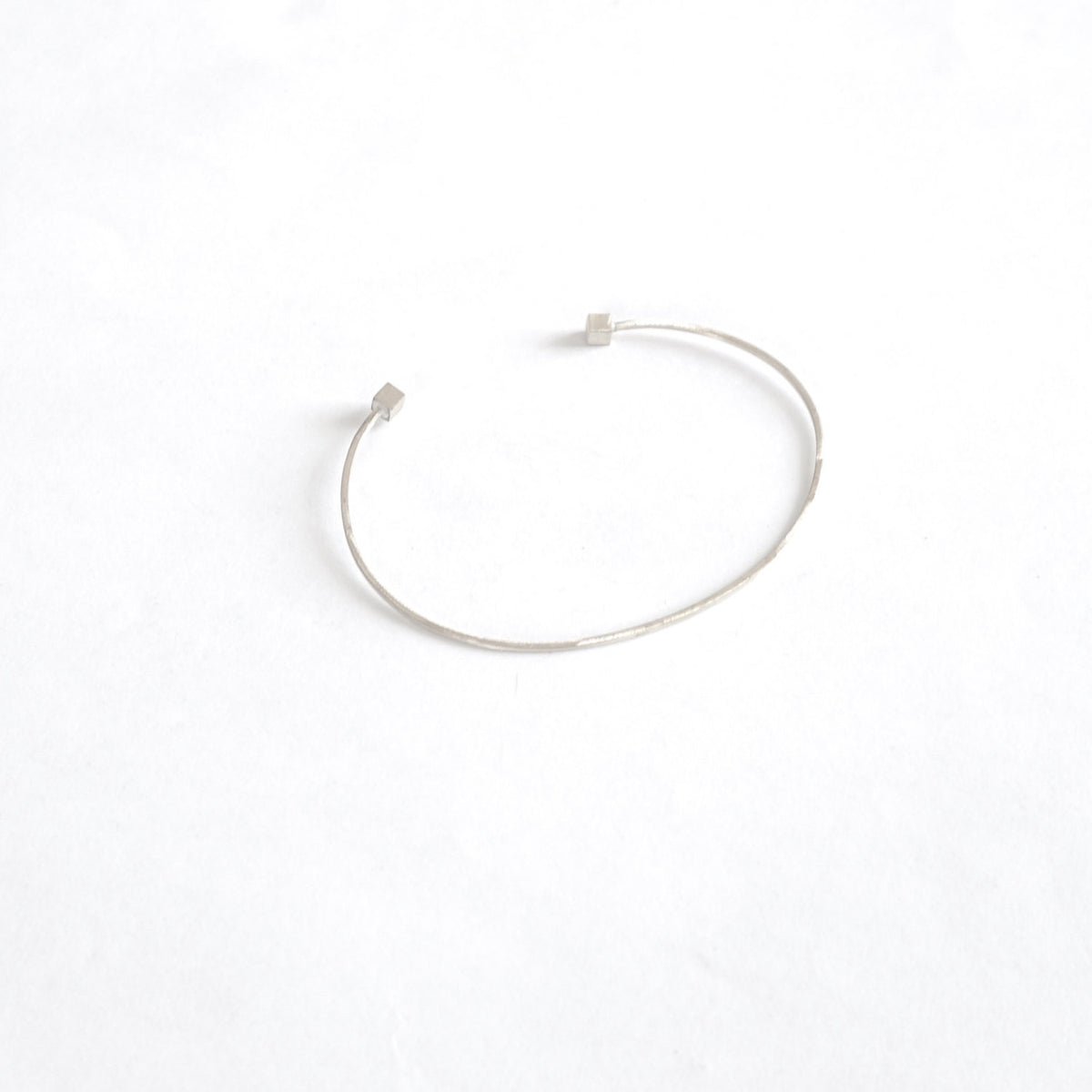 Simple Yet Elegant, Hand-Made Open Cuff Bangle Bracelet With Double Cube Ends - 0207 - Virginia Wynne Designs