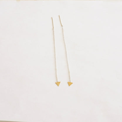 Stylish & Chic Hand-Crafted Long Dangle Sterling Silver Chain Ear Threader With Triangle End - 0248 - Virginia Wynne Designs