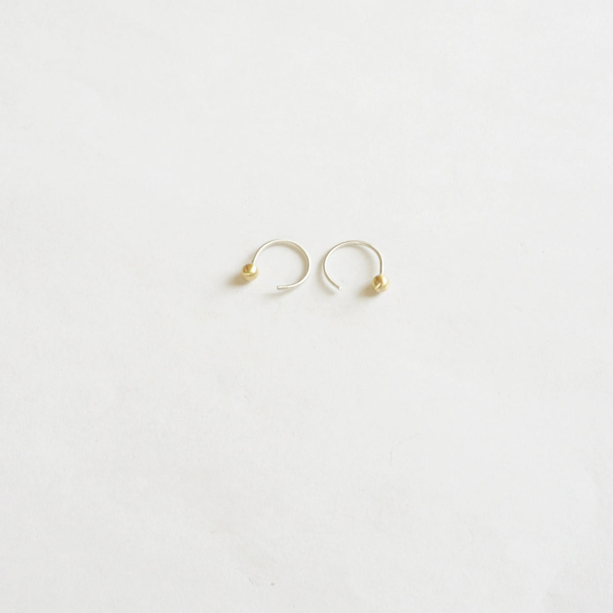 Distinctive Hand-Made Tiny Ear Hugging Sterling Silver Hoops With Ball On End - 0209 - Virginia Wynne Designs