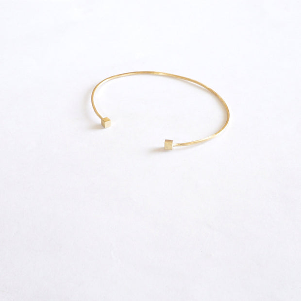 Simple Yet Elegant, Hand-Made Open Cuff Bangle Bracelet With Double Cube Ends - 0207 - Virginia Wynne Designs